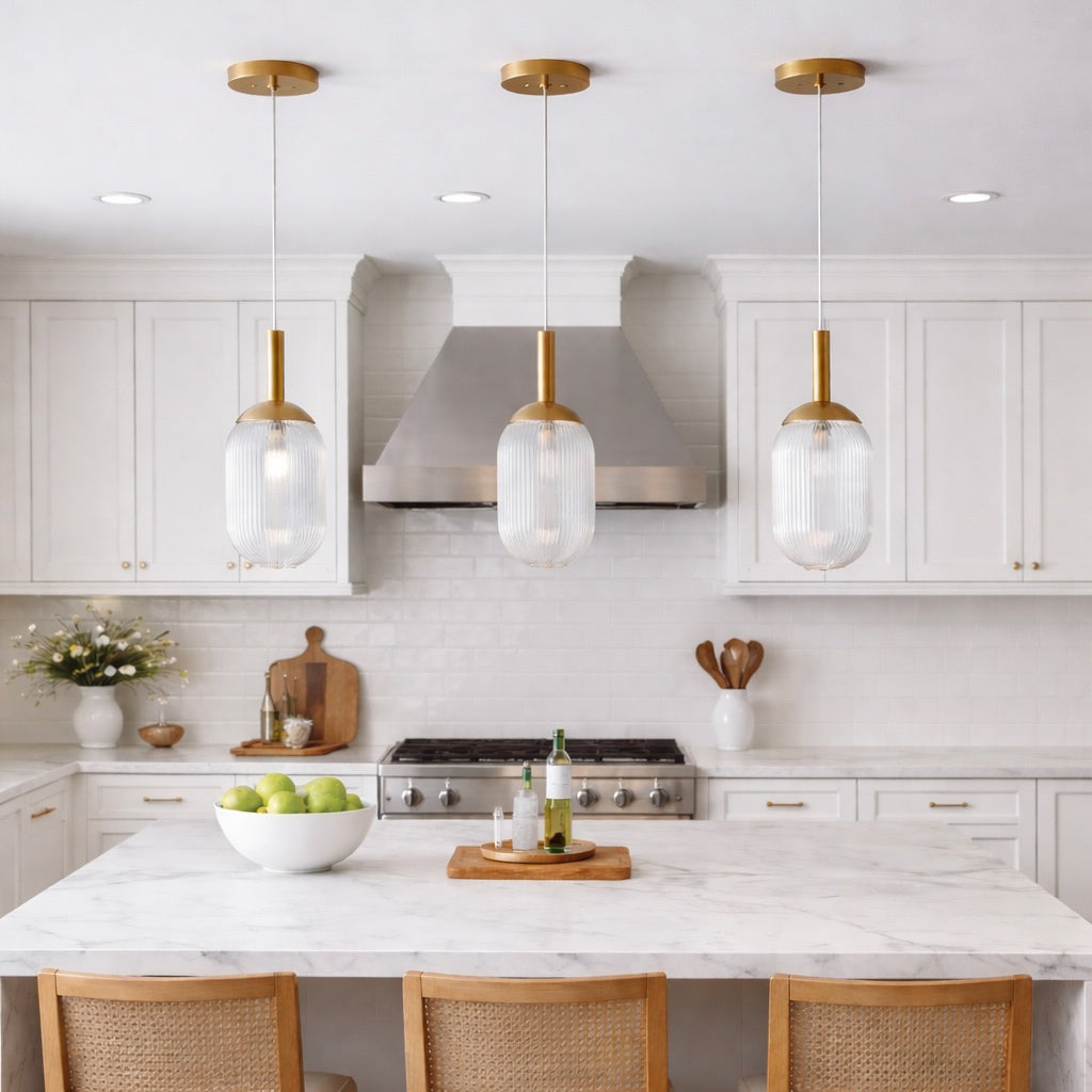 Illume Mid-Century Modern Pendant Lamp | Bronze and Clear Ribbed Glass | MidinMod