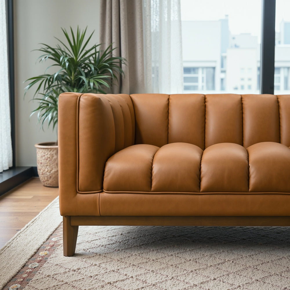 Jersey Cognac Vegan Leather Sofa - Midinmod