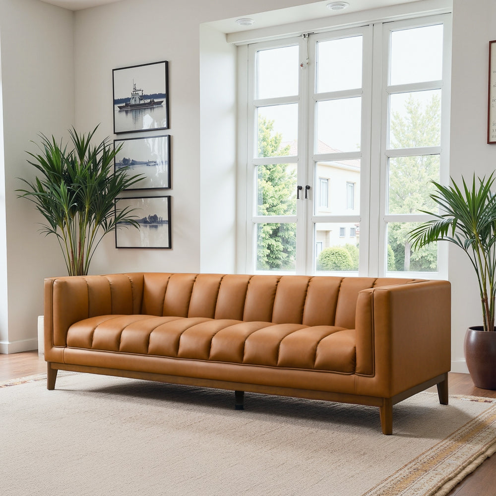 Jersey Cognac Vegan Leather Sofa - Midinmod