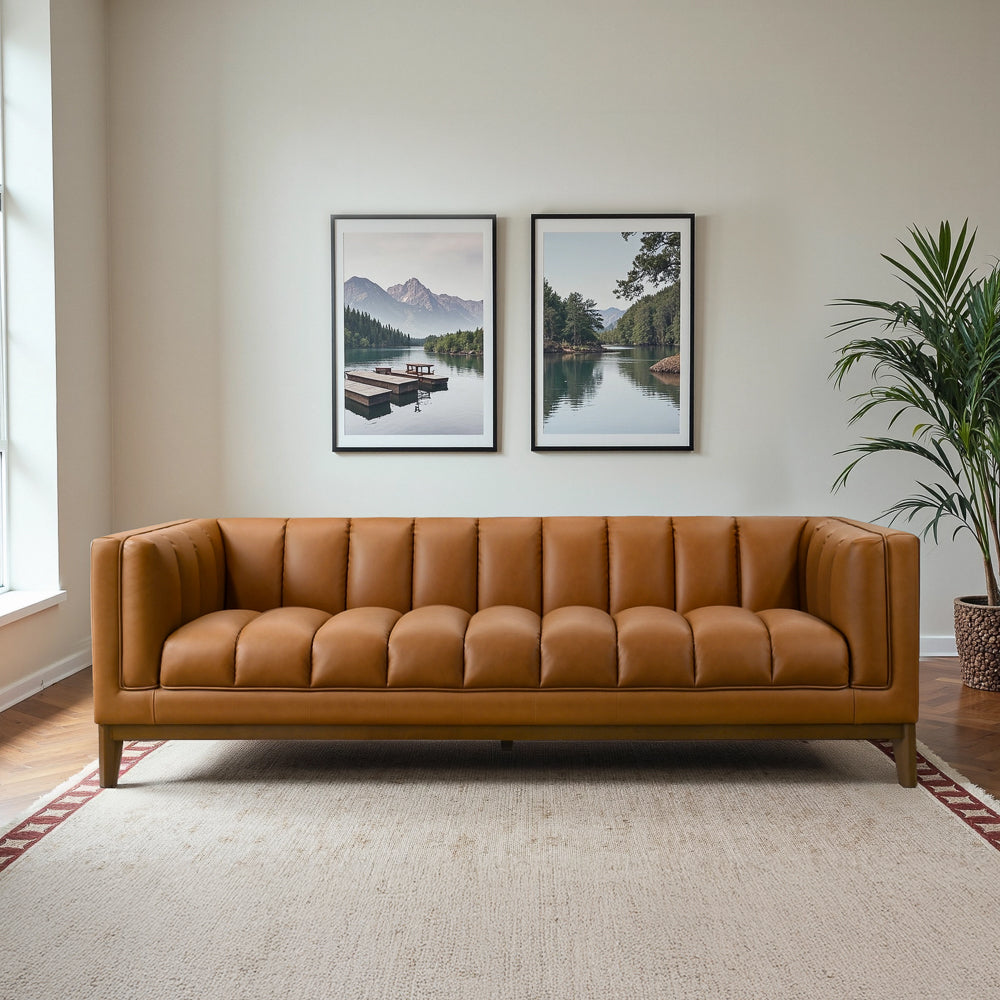 Jersey Cognac Vegan Leather Sofa - Midinmod