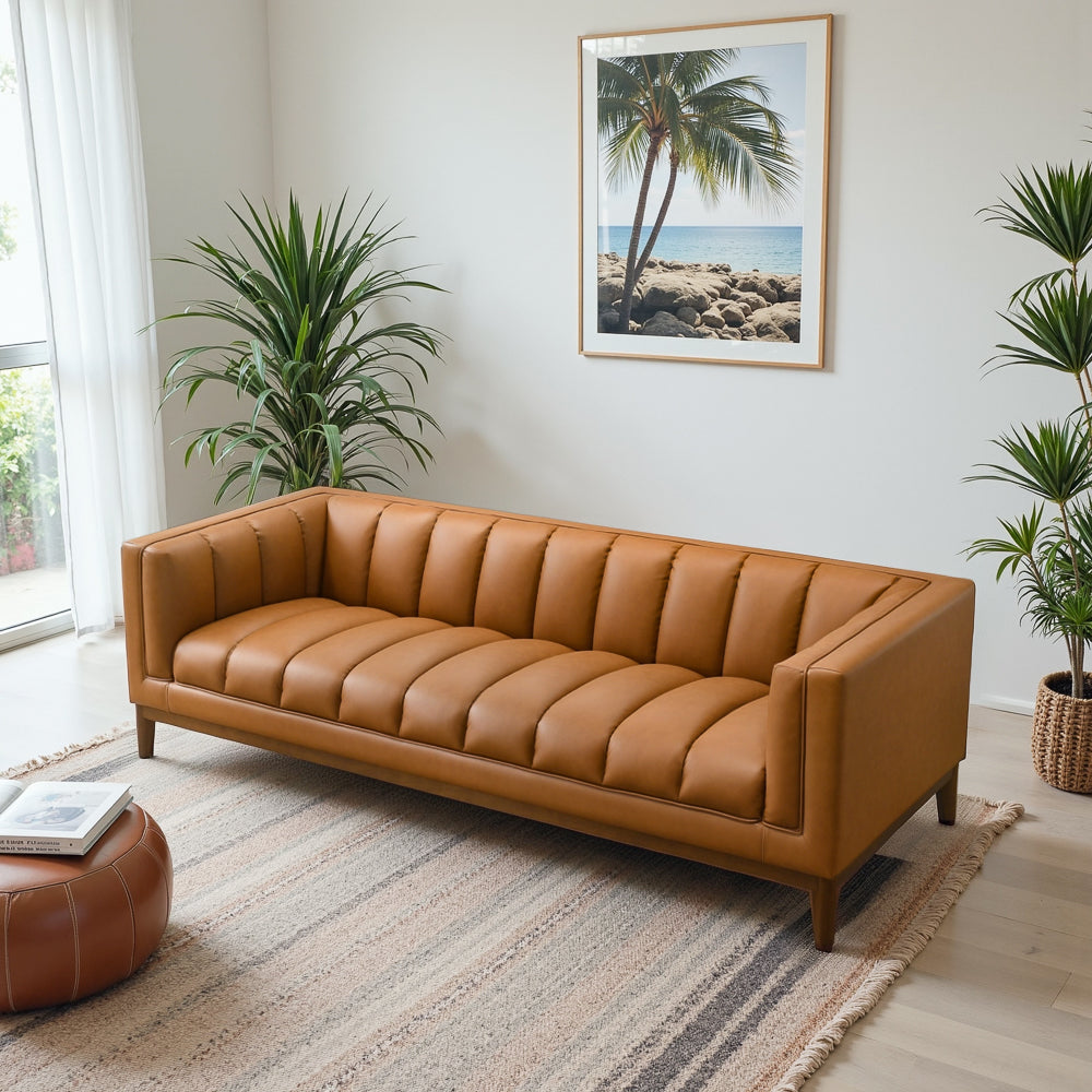 Jersey Cognac Vegan Leather Sofa - Midinmod
