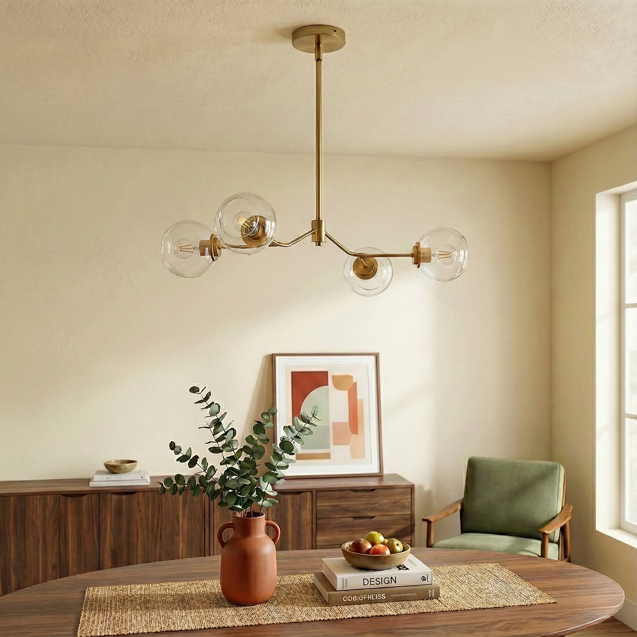 Jewel 4-Light Modern Farmhouse Chandelier | 36" Linear Hanging Fixture | MidinMod