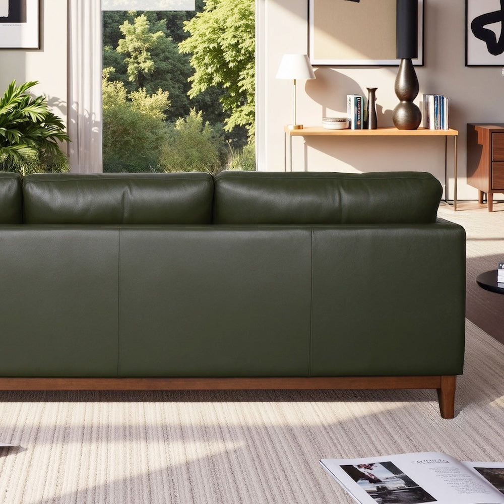 Kai Mid-Century Modern Top-Grain Green Leather Sofa - MidinMod