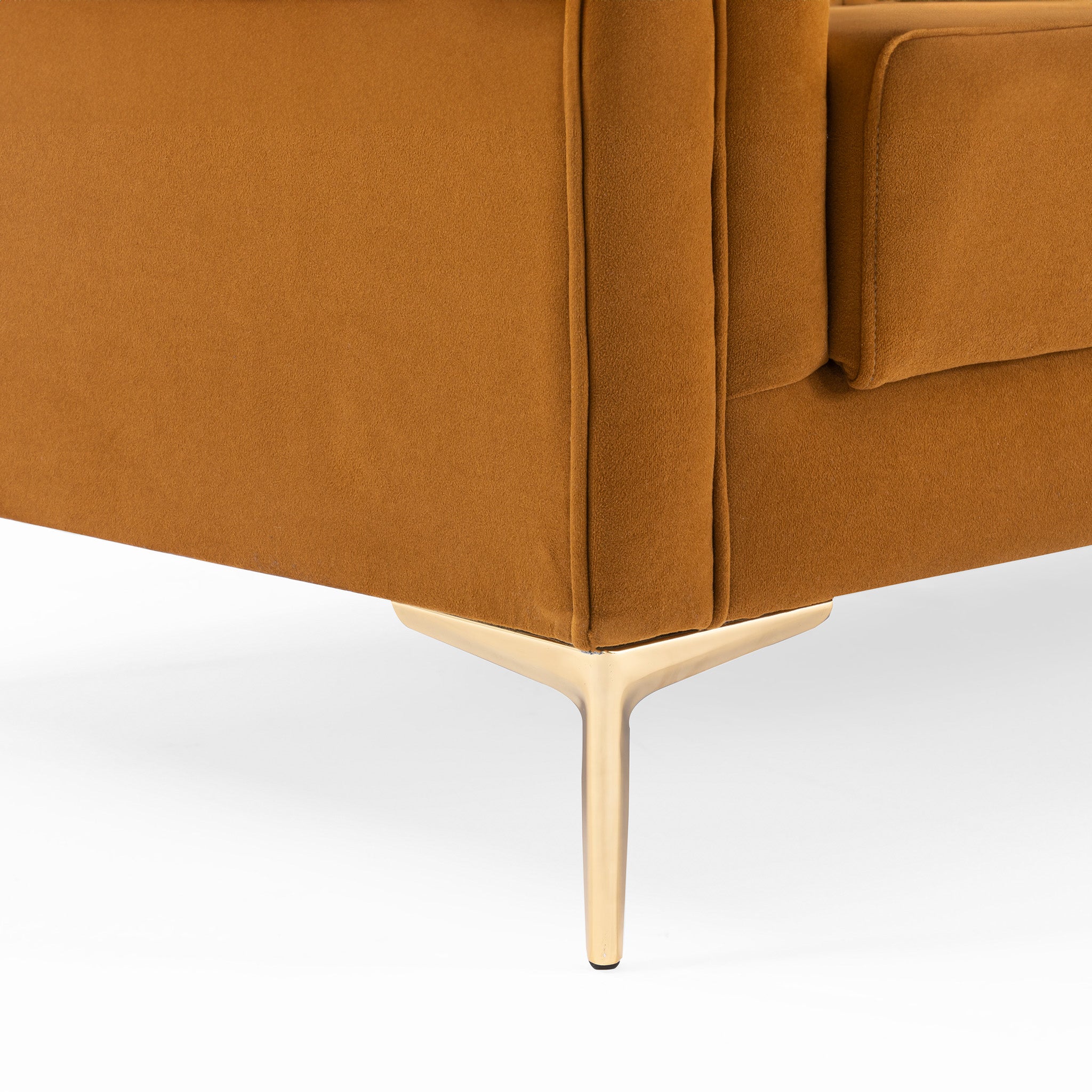 Kendra Velvet Sofa | Cognac Channel-Tufted & Gold Legs | MidinMod