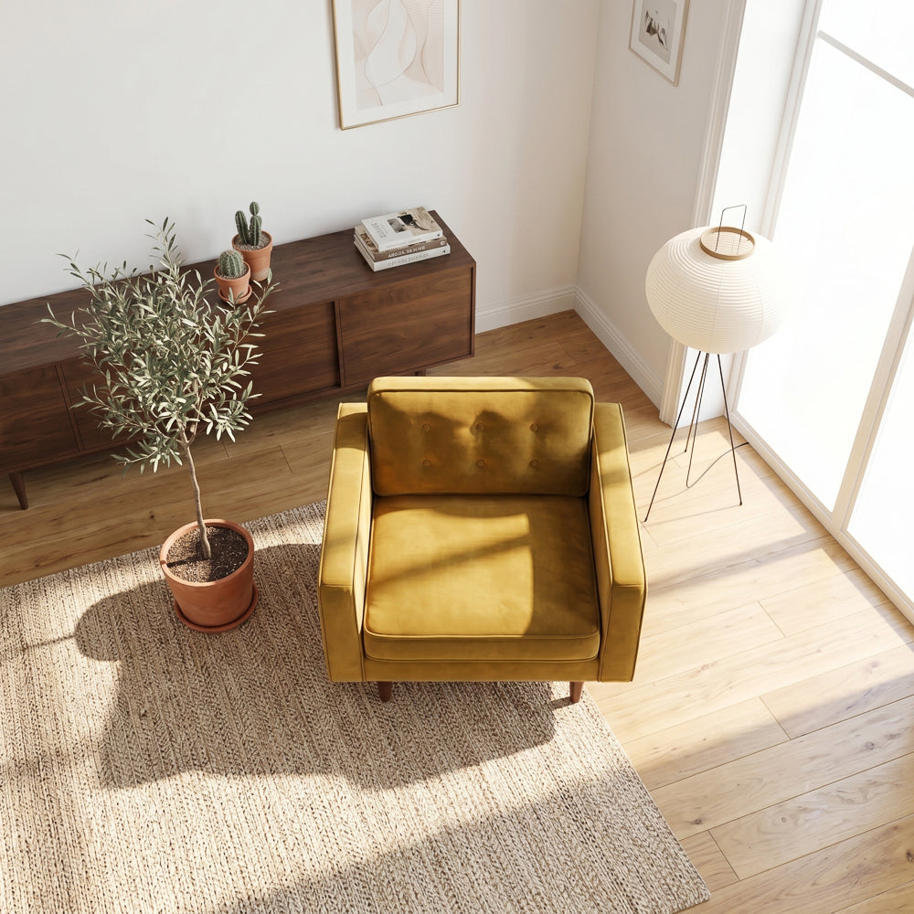 Kirby Gold Velvet Armchair | Mid-Century Modern Living Room Lounge Chair | MidinMod