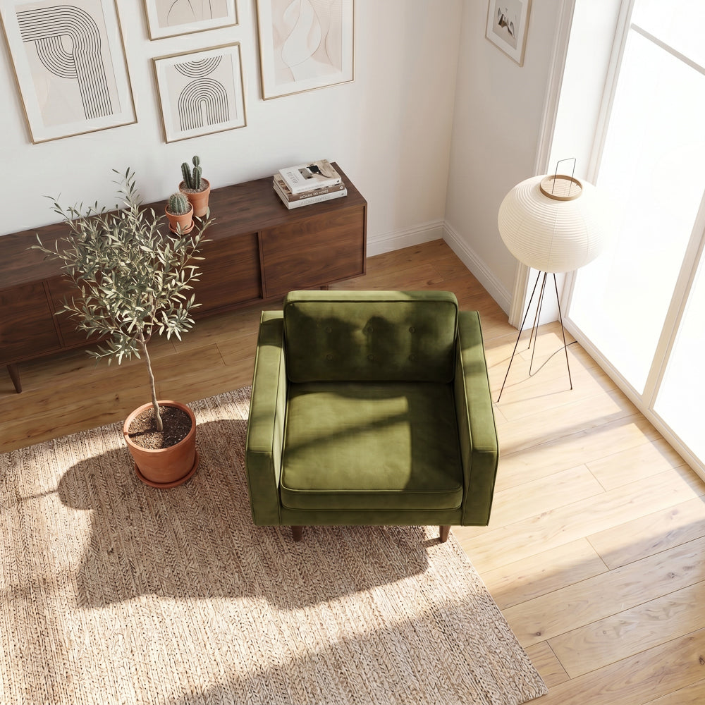 Kirby Olive Green Velvet Armchair | Mid-Century Modern Living Room Lounge Chair | MidinMod