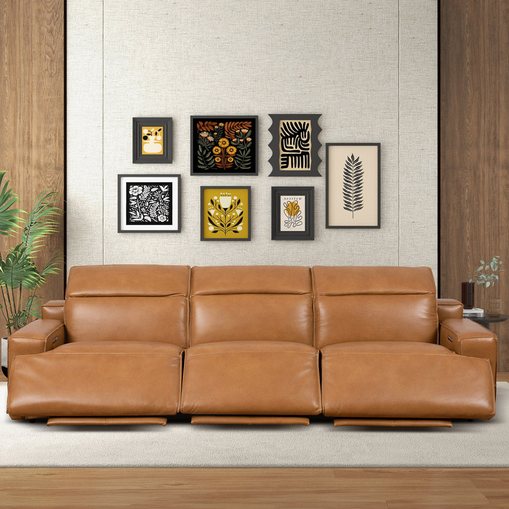 Lakewood Triple PWR Recliner Tan Leather Sofa - MidinMod