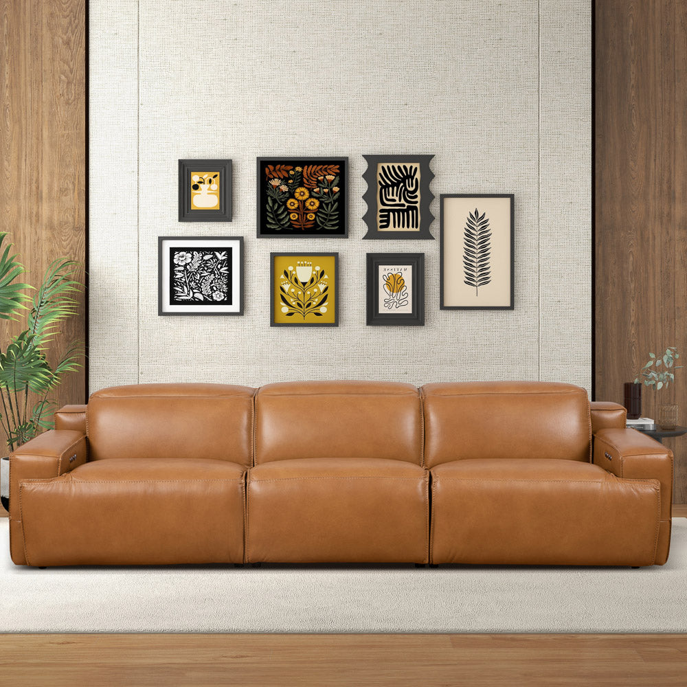 Lakewood Triple PWR Recliner Tan Leather Sofa - MidinMod
