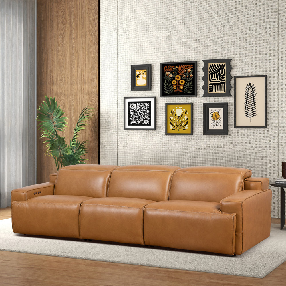 Lakewood Triple PWR Recliner Tan Leather Sofa - MidinMod
