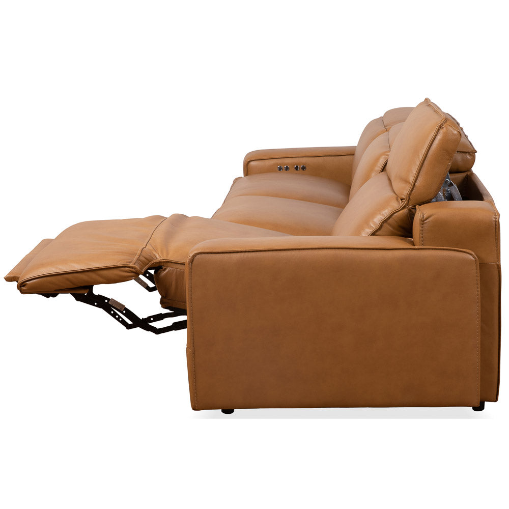 Lakewood Triple PWR Recliner Tan Leather Sofa - MidinMod