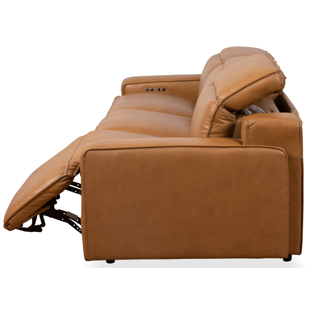 Lakewood Triple PWR Recliner Tan Leather Sofa - MidinMod