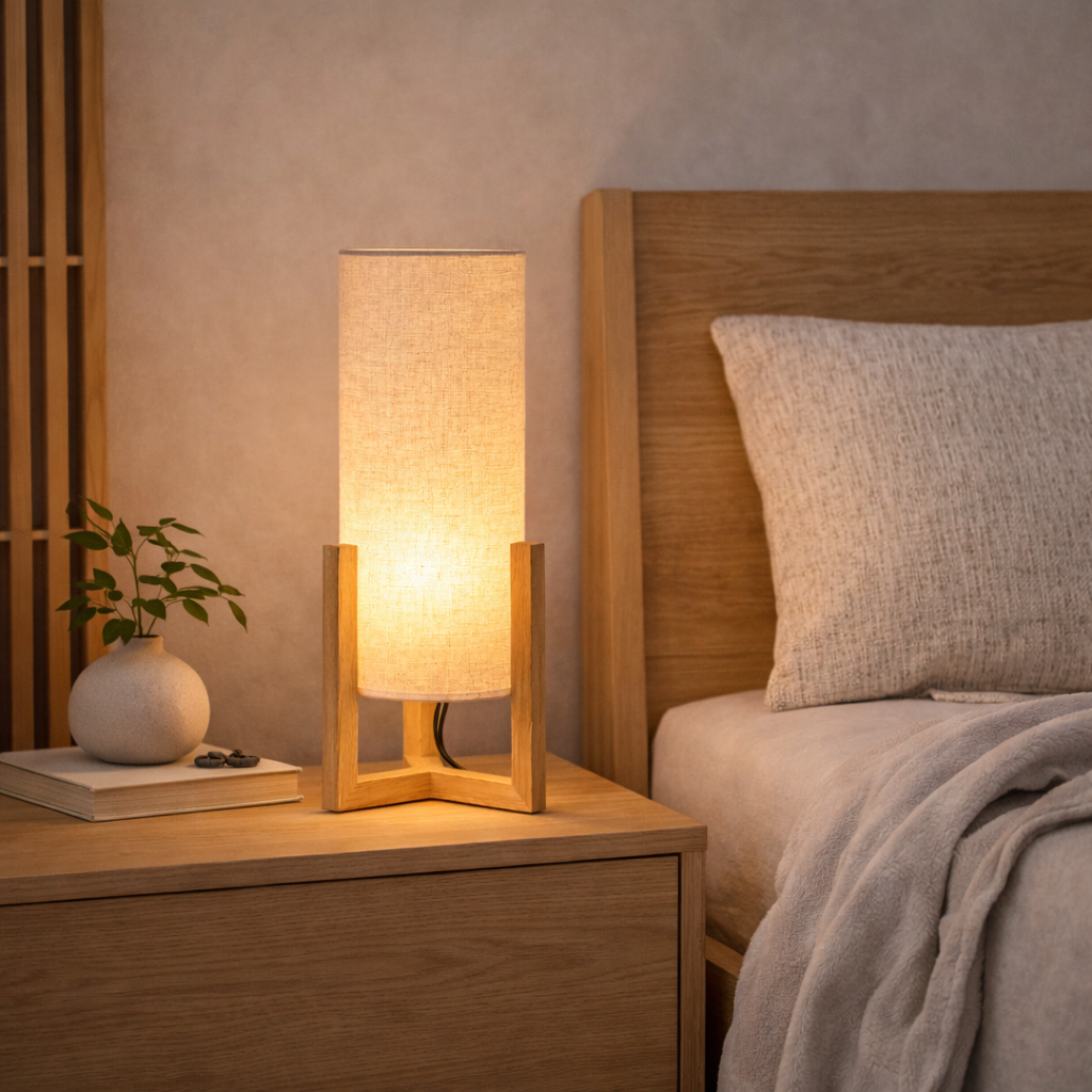 Lantern Natural Oak Rattan Cylinder Table Lamp | MidinMod