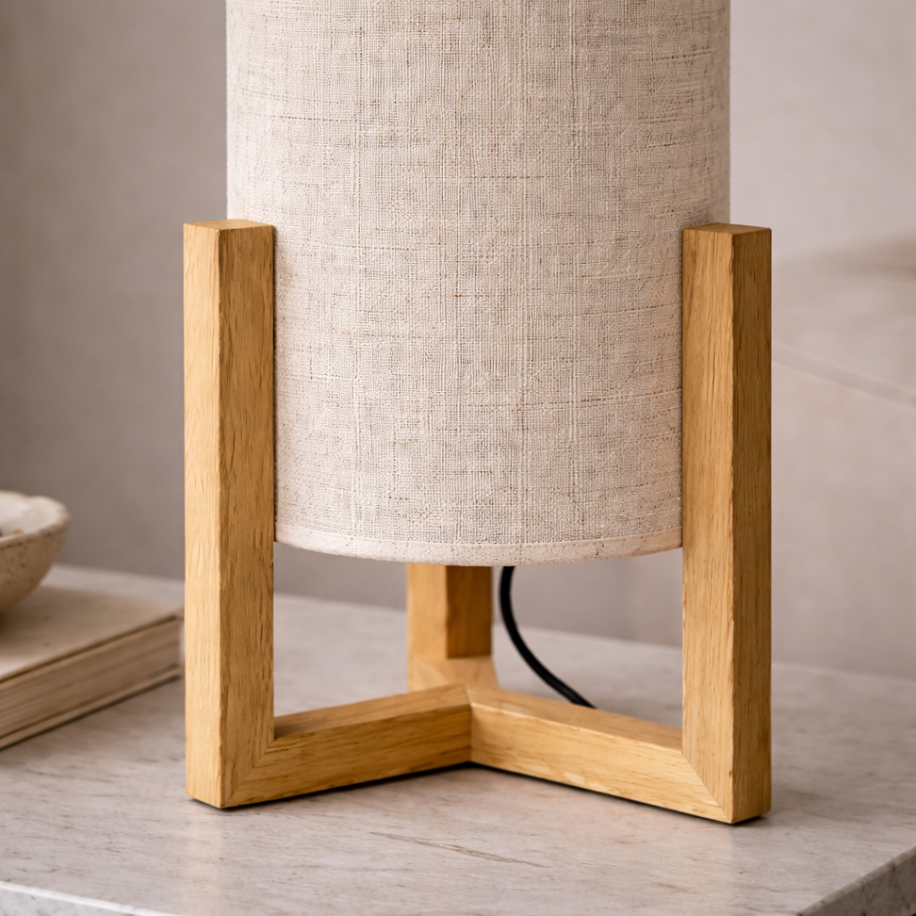 Lantern Natural Oak Rattan Cylinder Table Lamp | MidinMod
