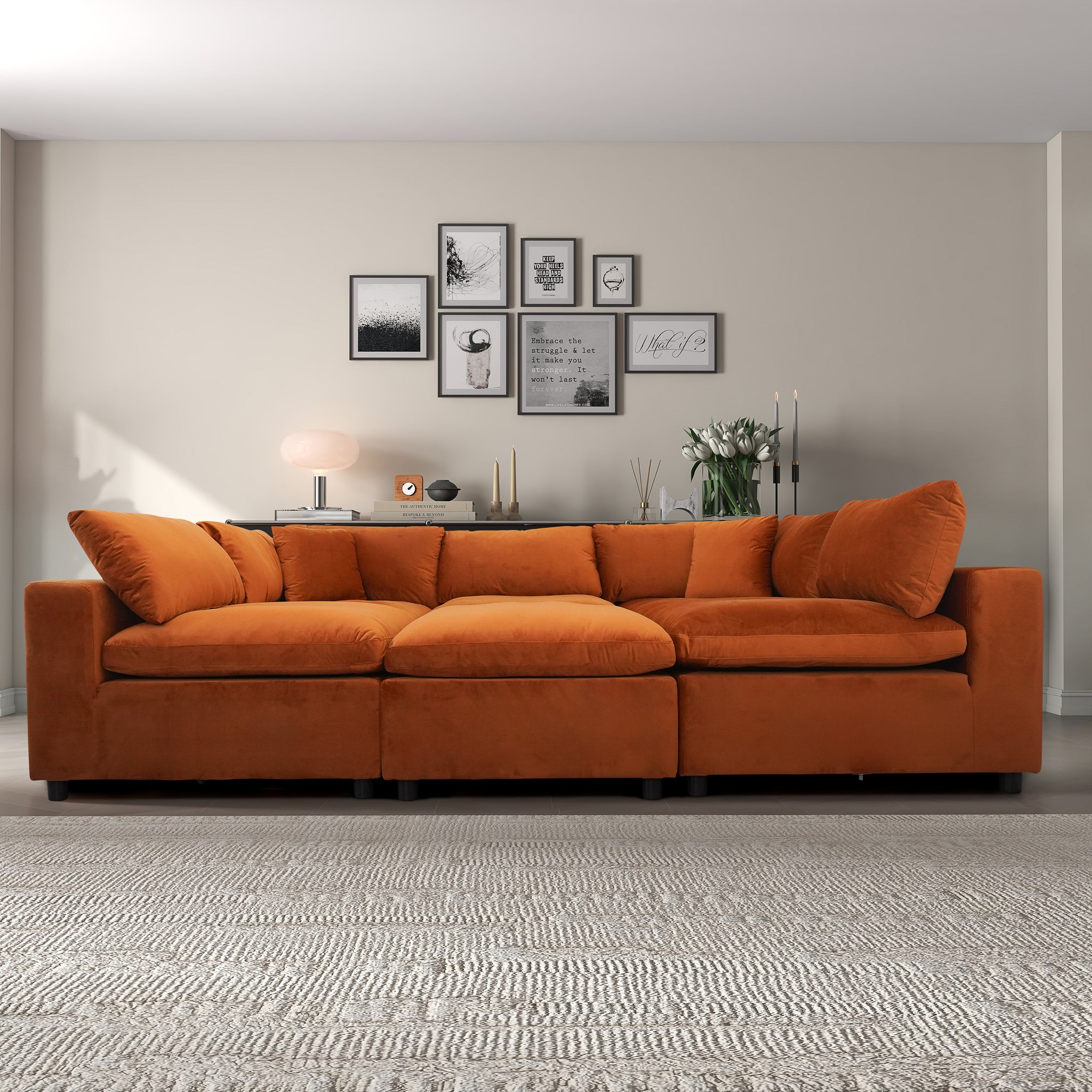 Laurel 3-Piece Modular Velvet Sectional Sofa – Burnt Orange | MidinMod