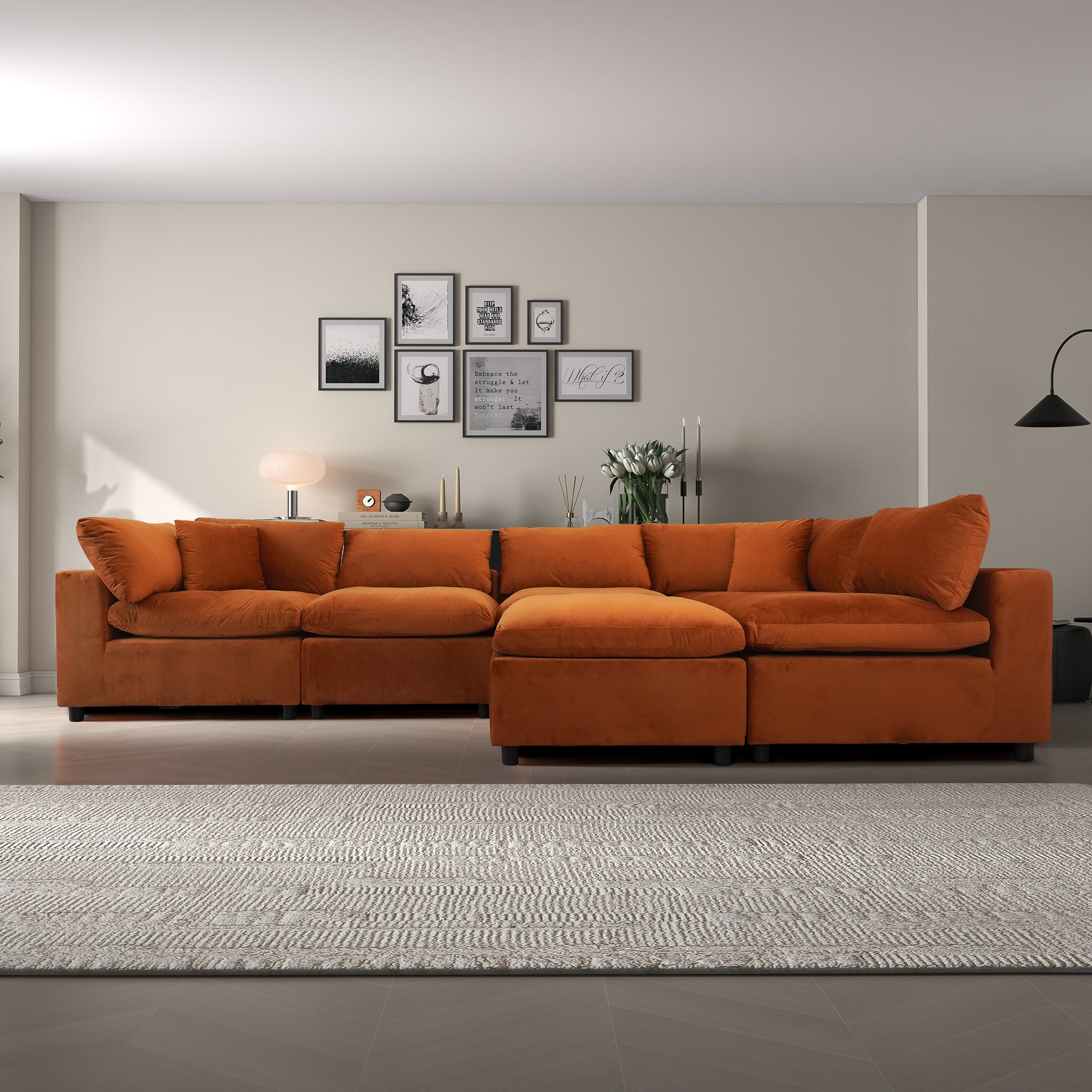 Laurel 3-Piece Modular Velvet Sectional Sofa – Burnt Orange | MidinMod