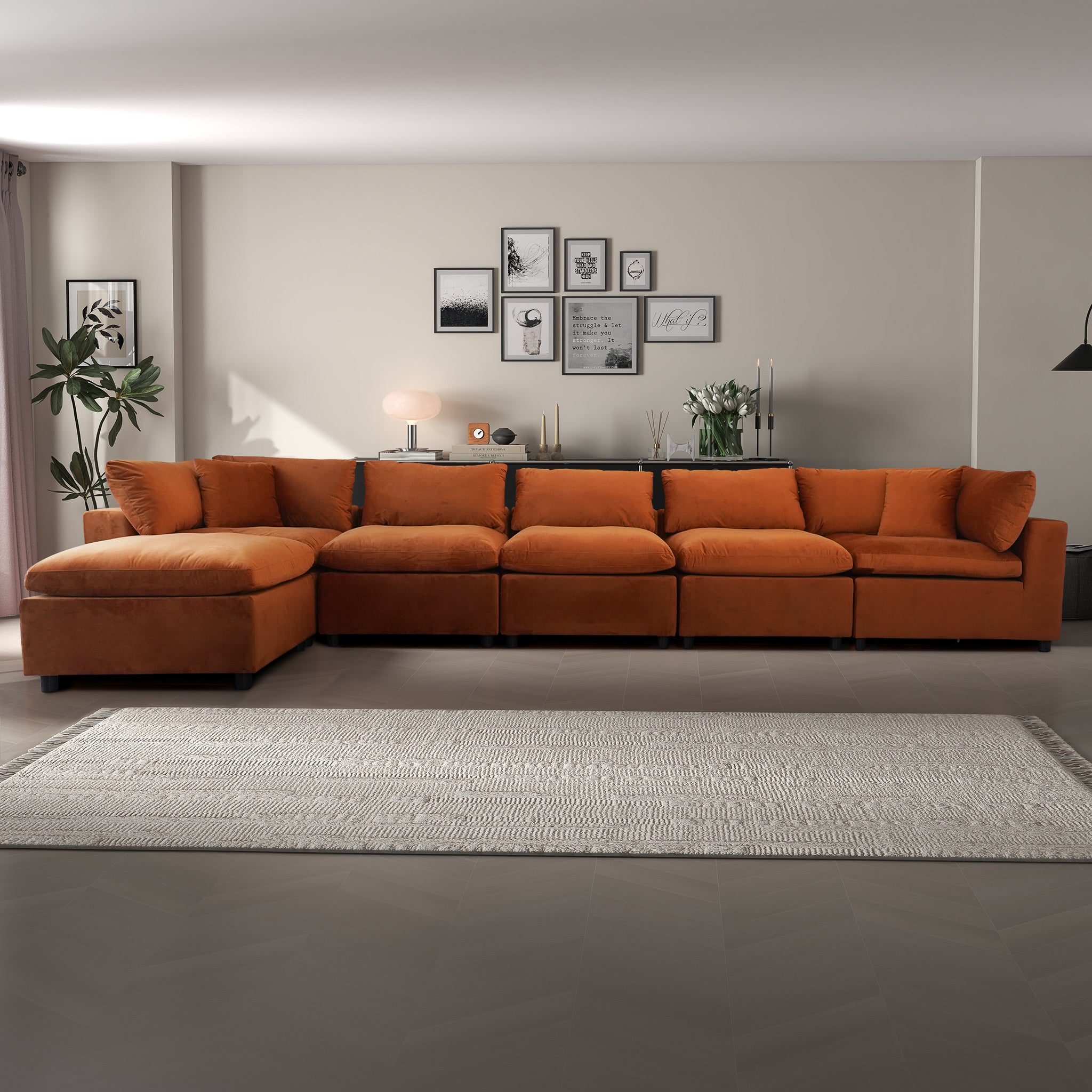 Laurel Burnt Orange Velvet Modular Sofa