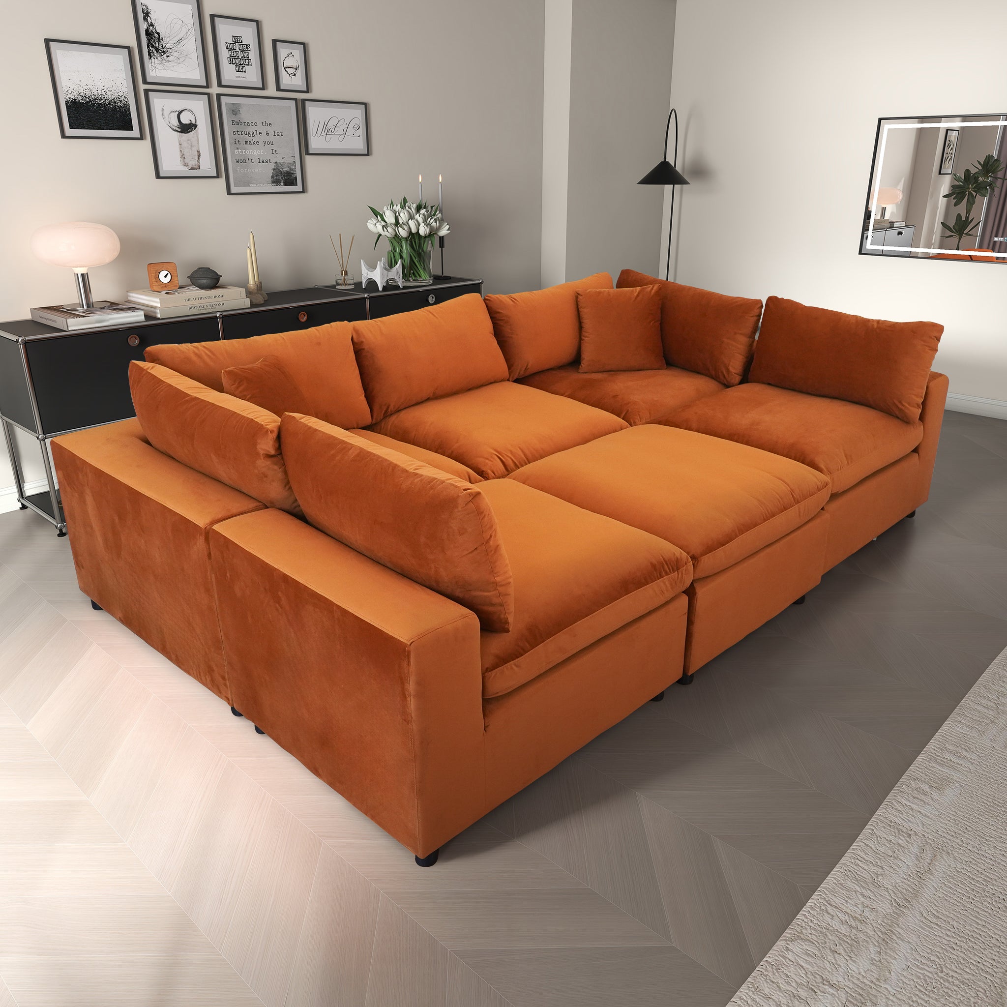Laurel 3-Piece Modular Velvet Sectional Sofa – Burnt Orange | MidinMod