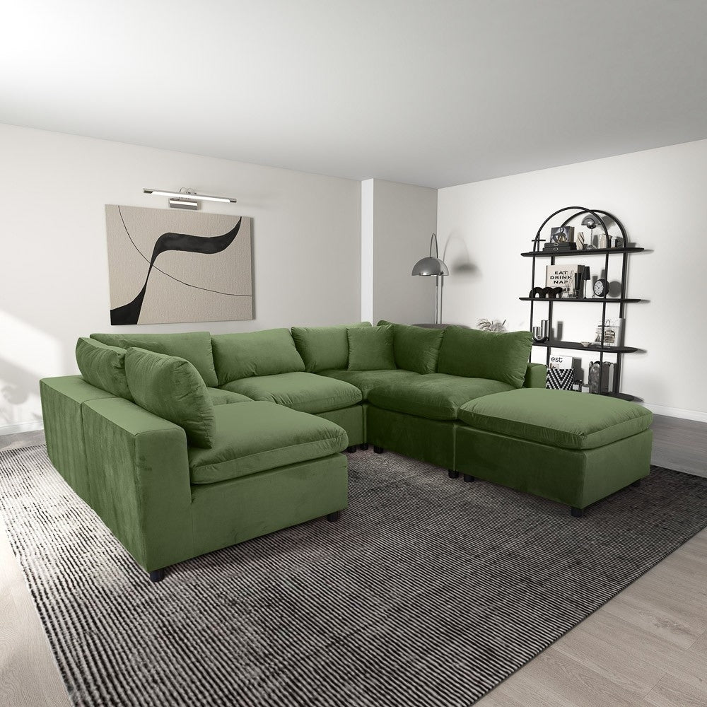Laurel 3-Piece Modular Velvet Sectional Sofa – Olive Green | MidinMod