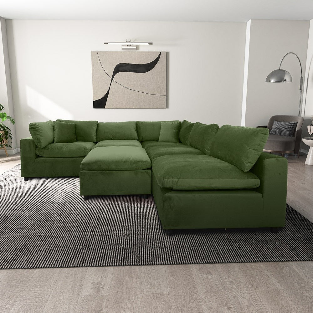 Laurel 3-Piece Modular Velvet Sectional Sofa – Olive Green | MidinMod
