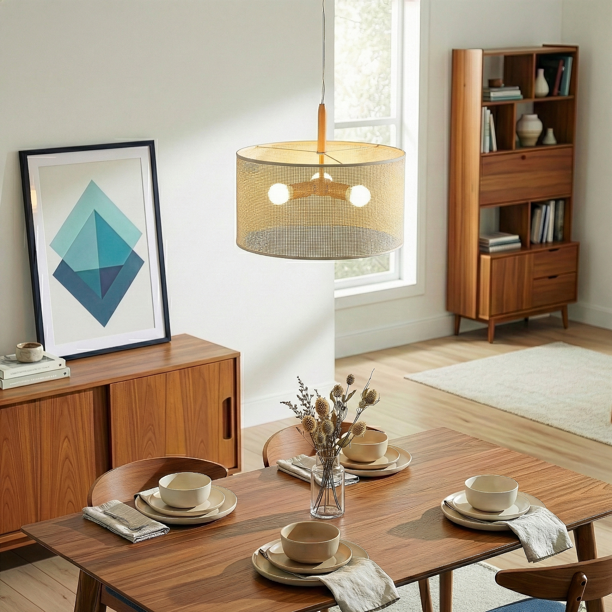 Lighten Pendant Lamp | Oak, Natural Rattan, and Gold Accents | MidinMod