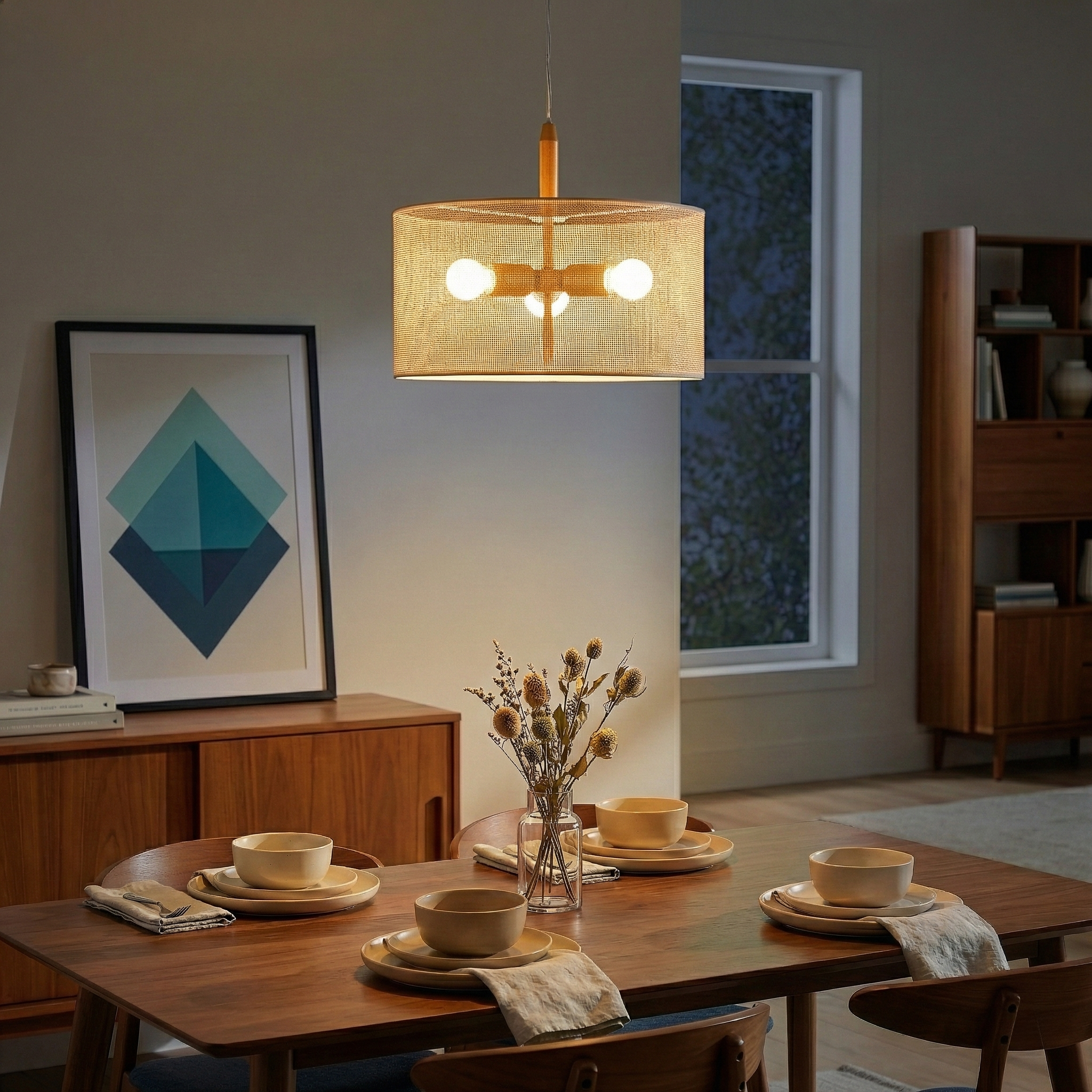 Lighten Pendant Lamp | Oak, Natural Rattan, and Gold Accents | MidinMod
