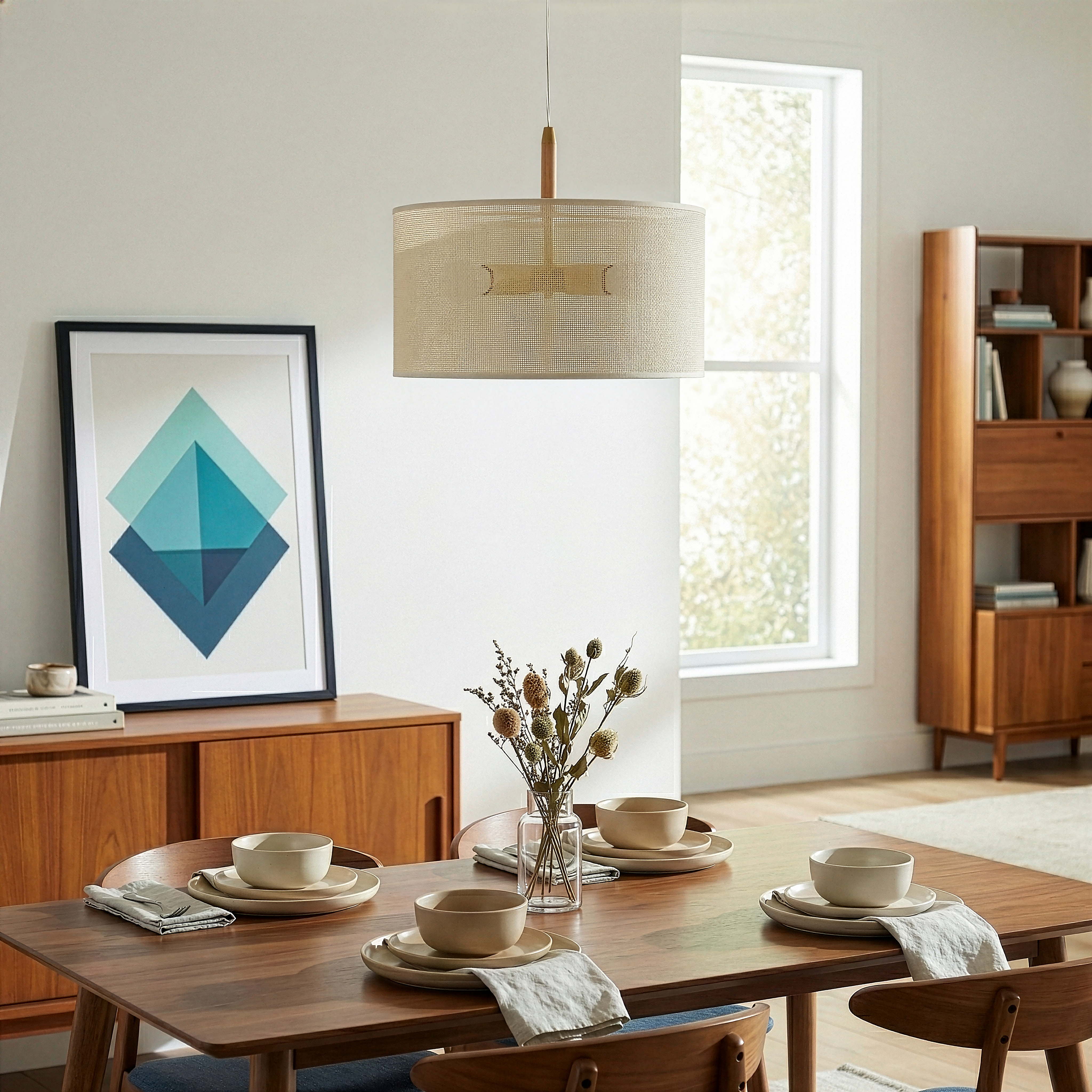 Lighten Pendant Lamp | Oak, Natural Rattan, and Gold Accents | MidinMod