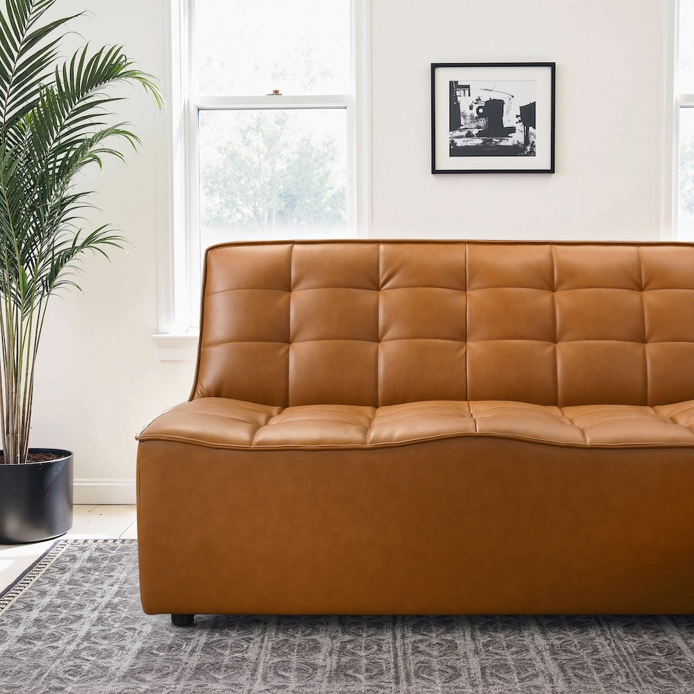 Linden Cognac Vegan Leather Corner Sectional Sofa - MidinMod