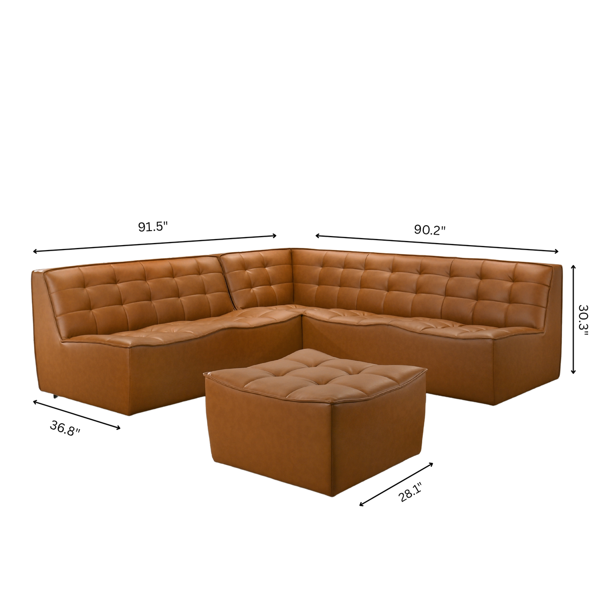 Linden Vegan Leather Modern Corner Sectional Sofa with Ottoman | MidinMod