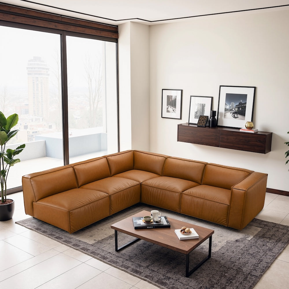 Logan Mid-Century Modern Vegan Leather Corner Sectional Sofa - MidinMod