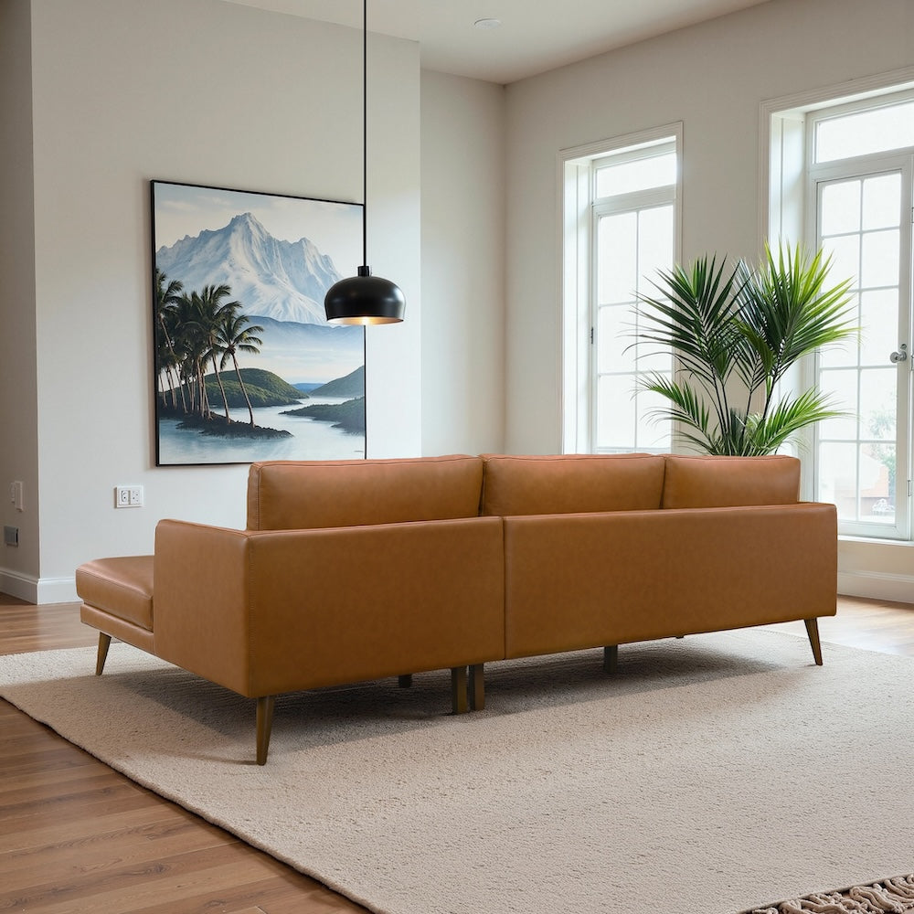 Lorena Right-Facing Cognac Vegan Leather Sectional Sofa - MidinMod