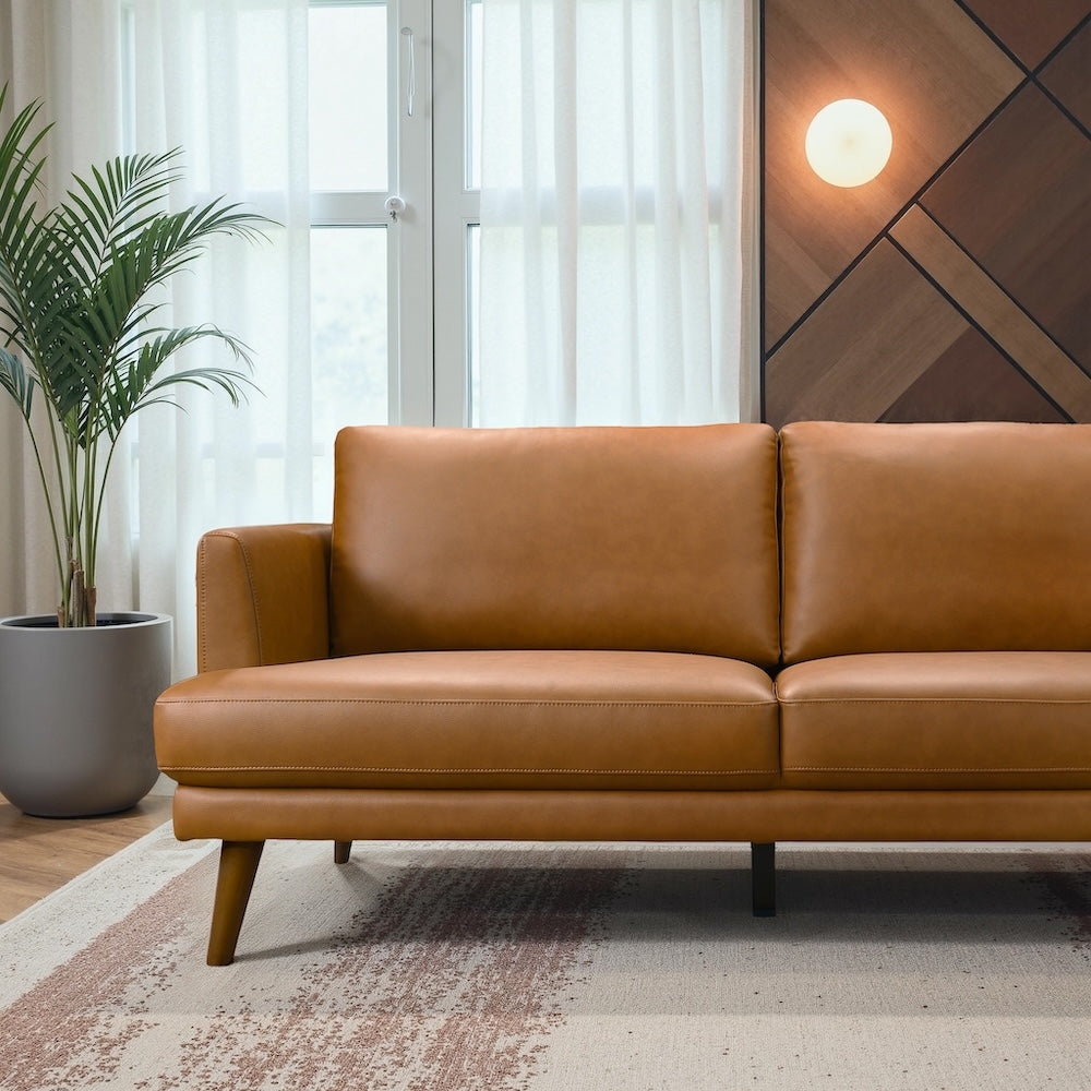 Lorena Right-Facing Cognac Vegan Leather Sectional Sofa - MidinMod