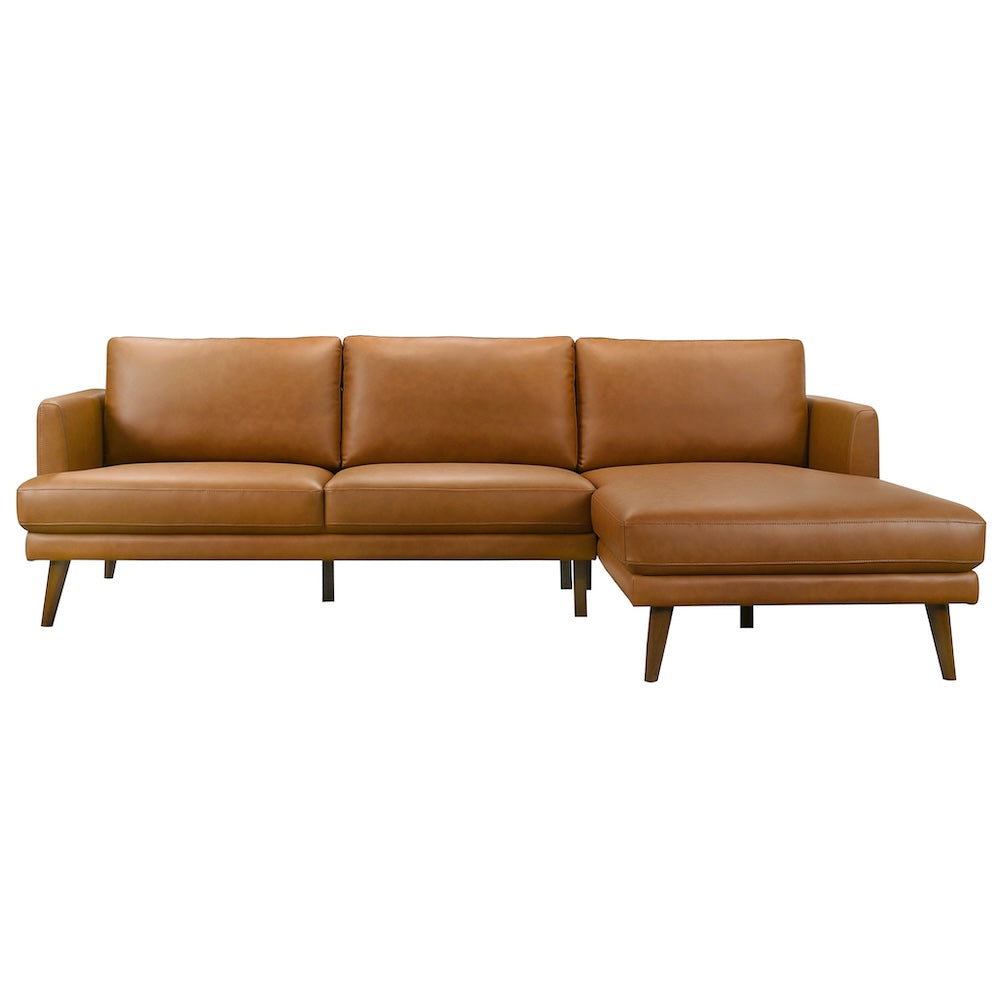Lorena Right-Facing Cognac Vegan Leather Sectional Sofa - MidinMod