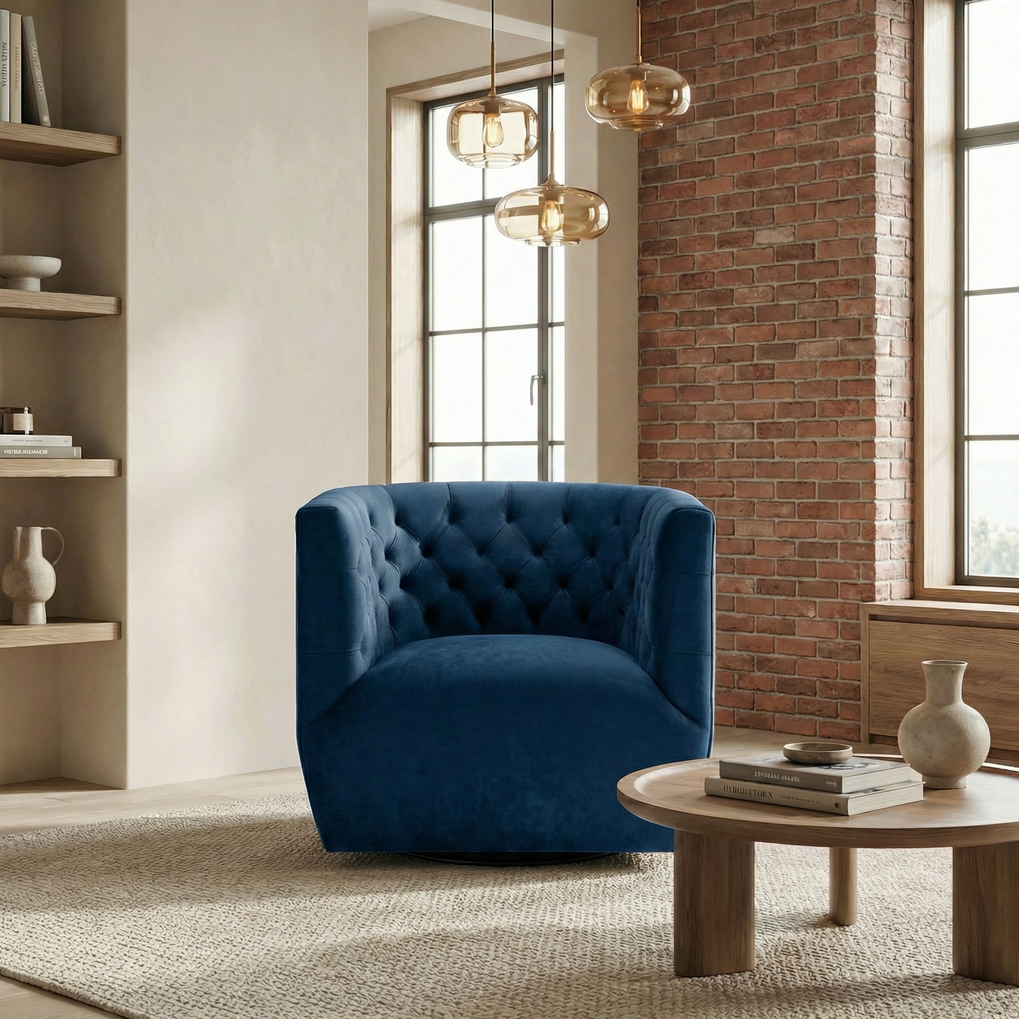 Lotte Swivel Chair | Dark Blue Performance Velvet | MidinMod