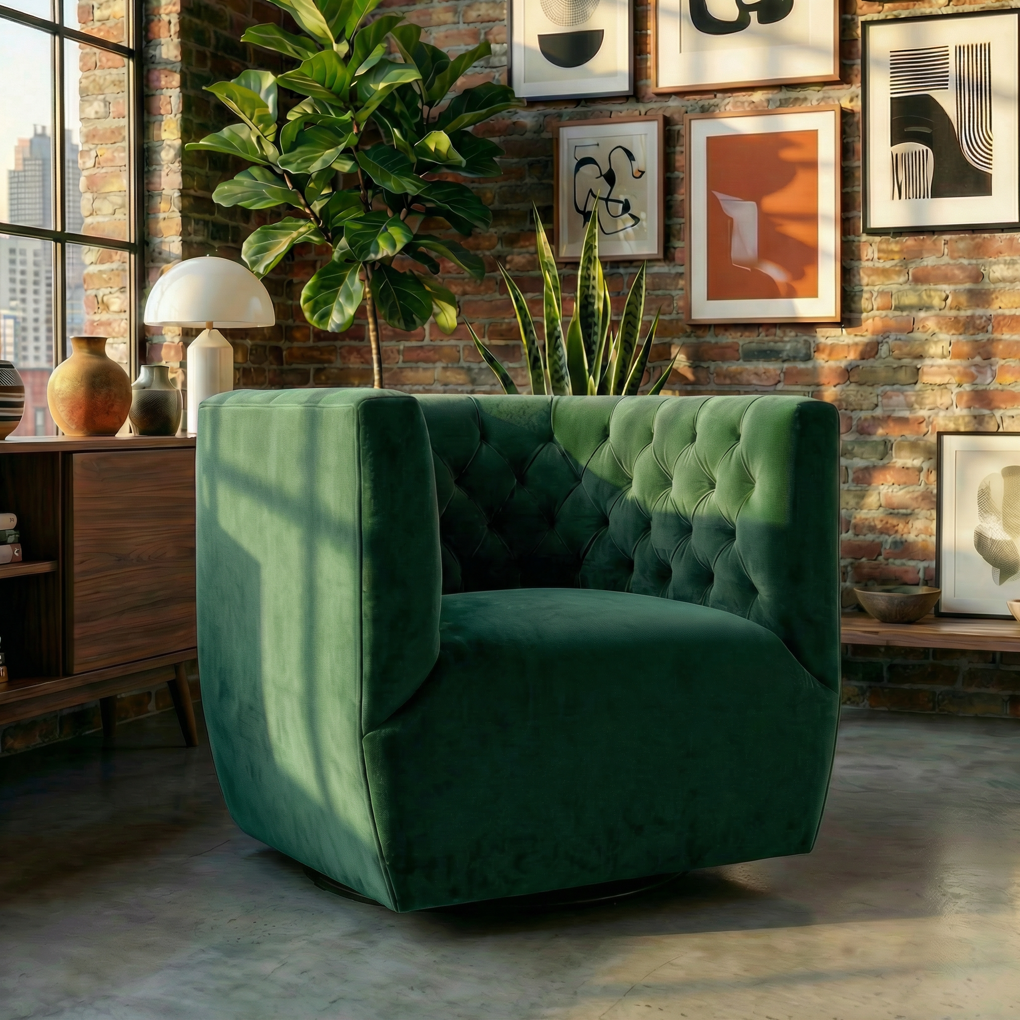 Lotte Swivel Chair | Forest Green Performance Velvet | MidinMod