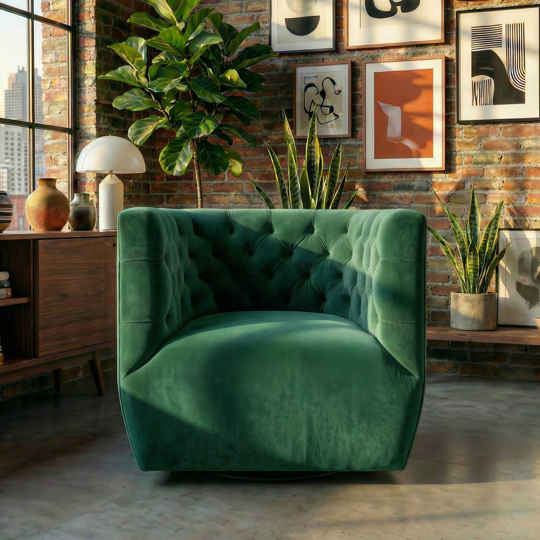 Lotte Swivel Chair | Forest Green Performance Velvet | MidinMod