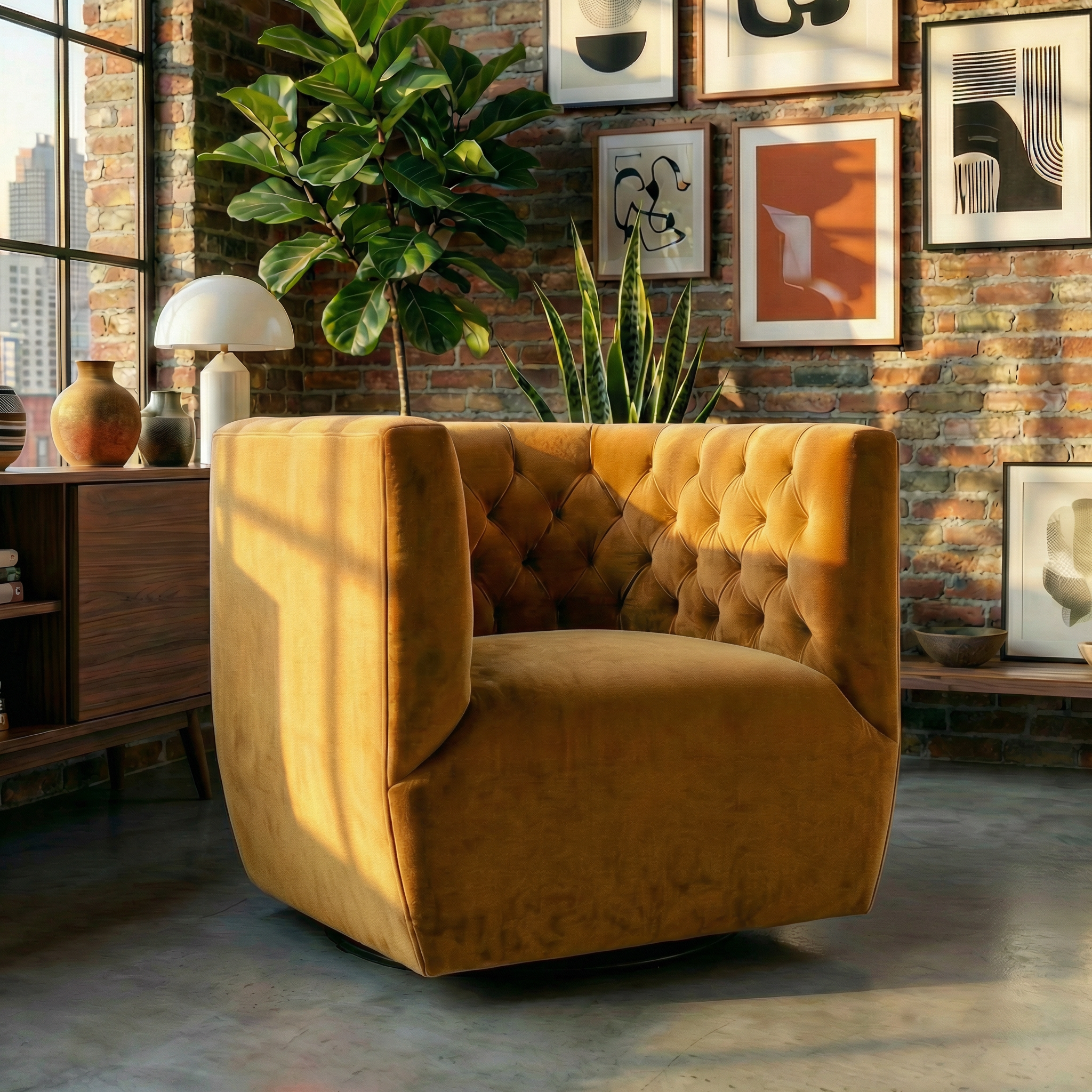 Lotte Swivel Chair | Gold Performance Velvet | MidinMod