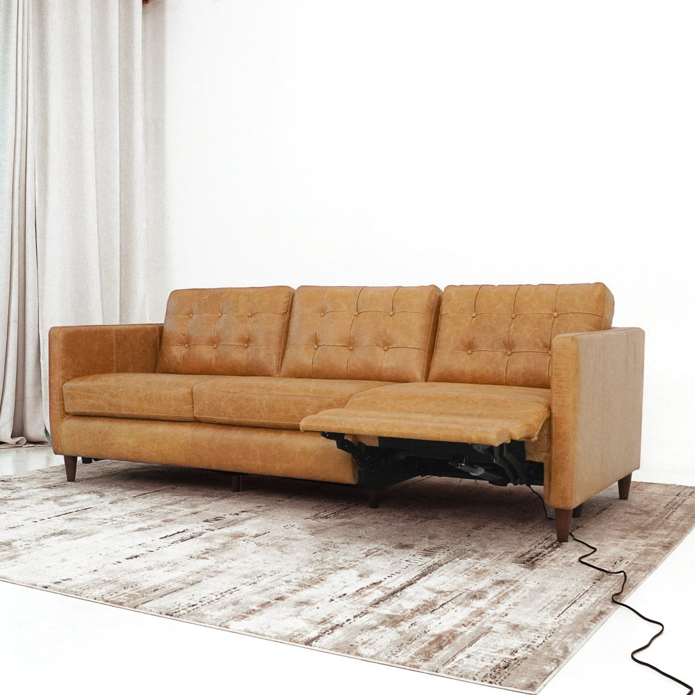Louis Tan Leather Electric Incliner Sofa- Right
