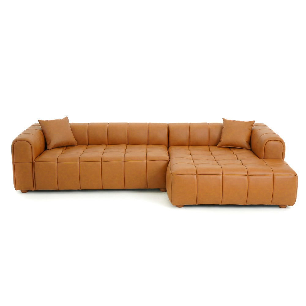 Luca Mid-Century Modern Right-Facing Sectional Sofa in Cognac Composite Leather | MidinMod