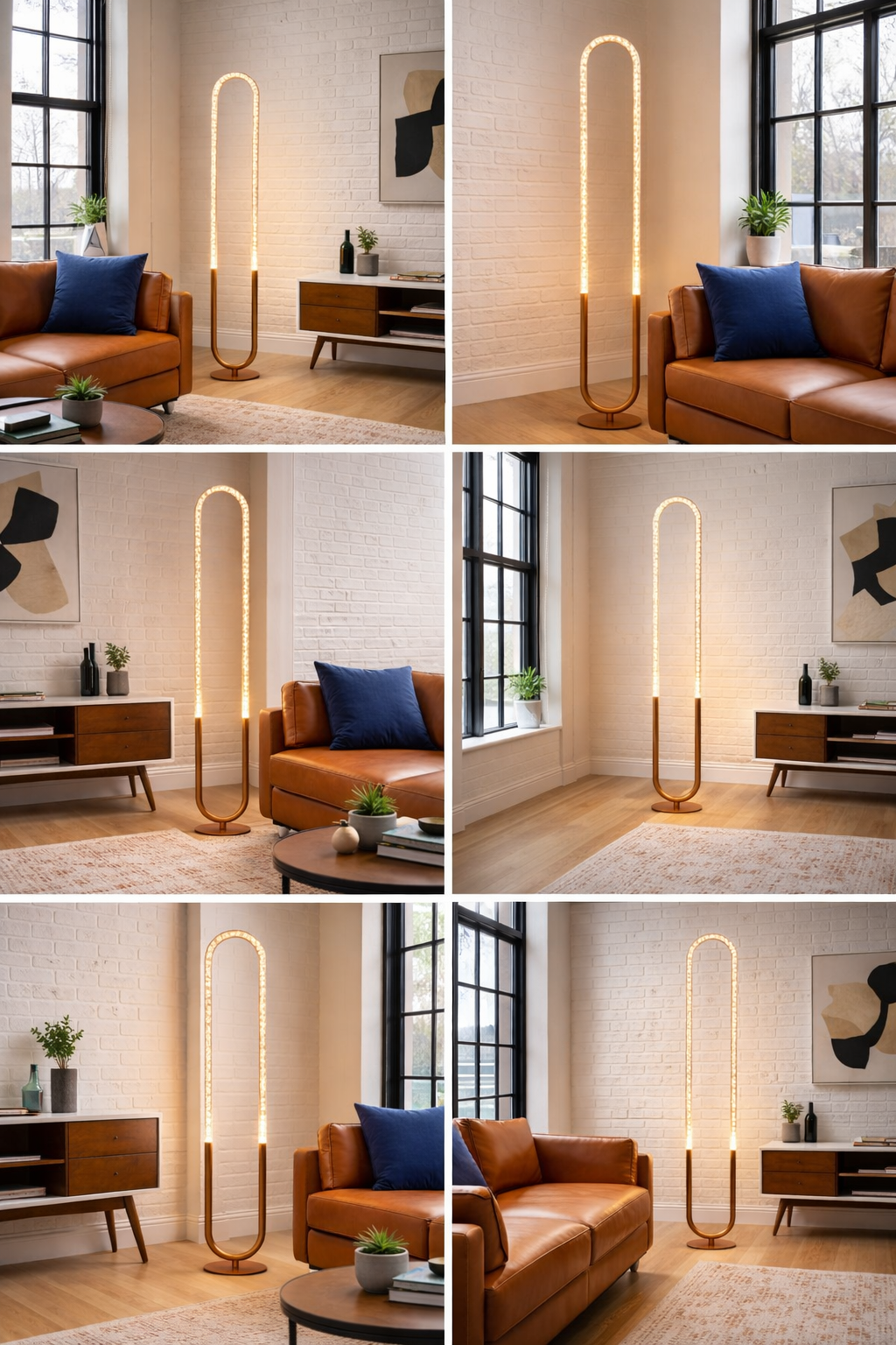 Lucent Arched LED Floor Lamp in Coarse Gold and Clear Acrylic | MidinMod