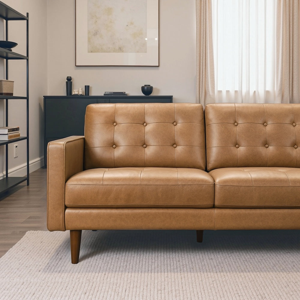 Lugano L-Shaped Genuine Tan Leather Right-Facing Sectional Sofa