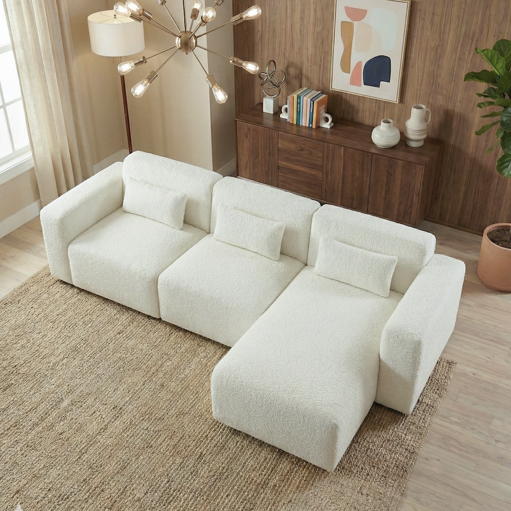 Lulu 3-Piece Boucle Sectional | Right-Facing L-Shaped Sofa | MidinMod
