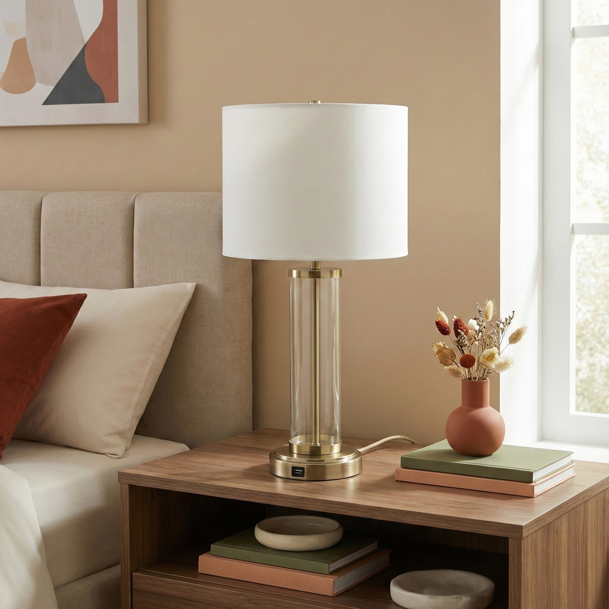 Luna Brushed Nickel Table Lamp | Clear Glass & Modern Metal Base | MidinMod