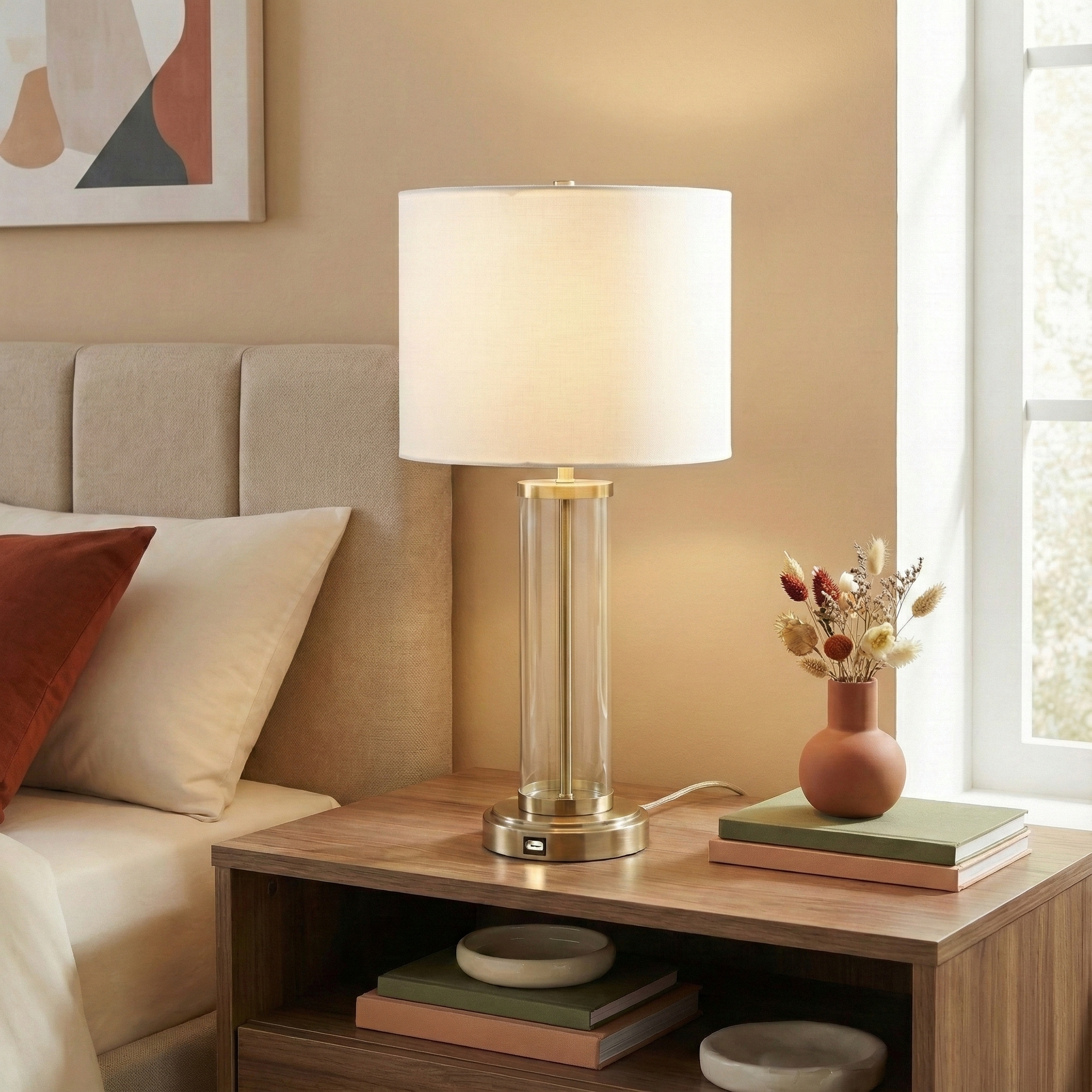 Luna Brushed Nickel Table Lamp | Clear Glass & Modern Metal Base | MidinMod