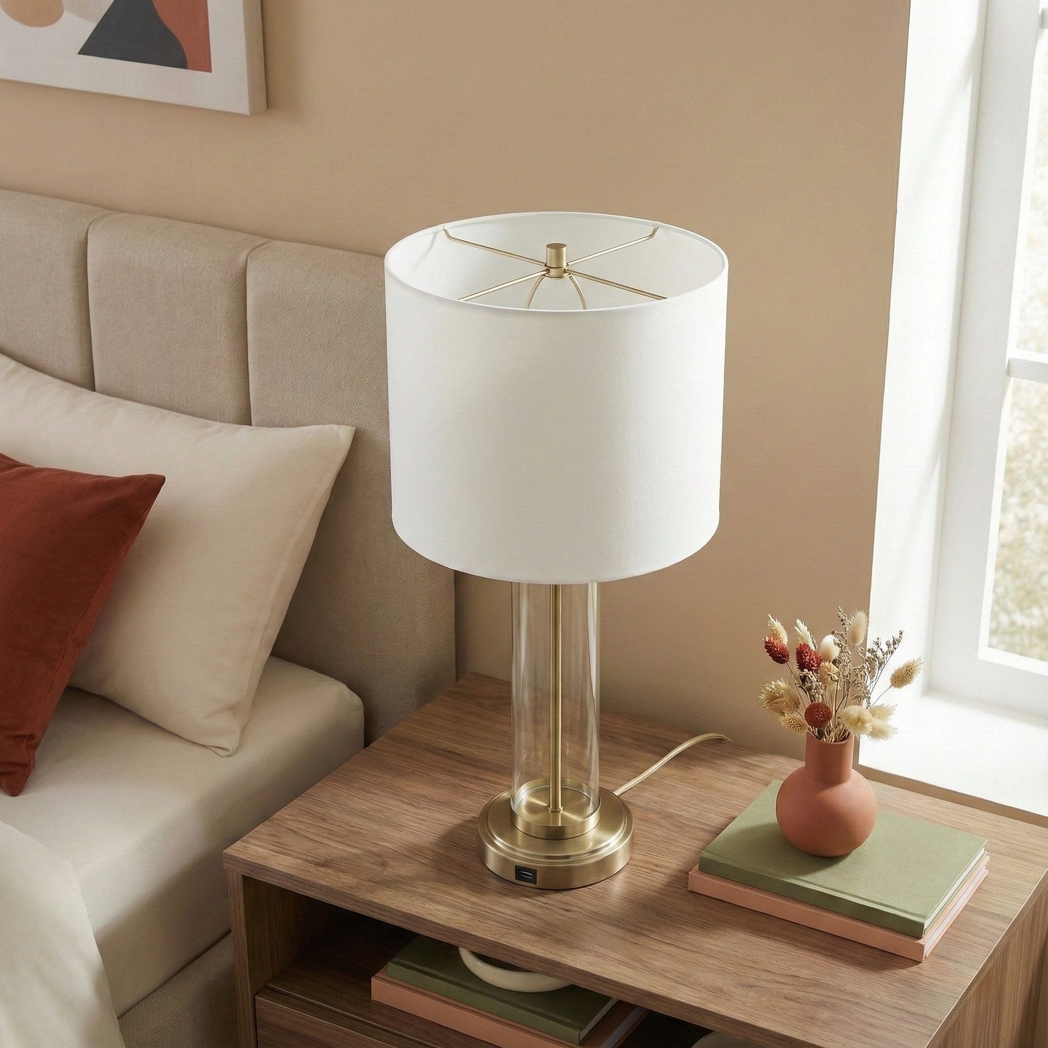 Luna Brushed Nickel Table Lamp | Clear Glass & Modern Metal Base | MidinMod