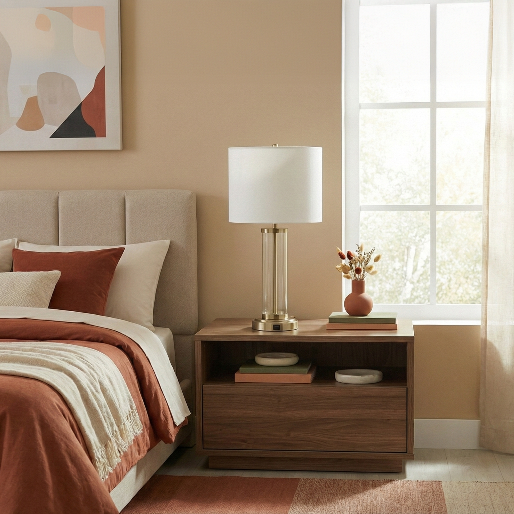 Luna Brushed Nickel Table Lamp | Clear Glass & Modern Metal Base | MidinMod