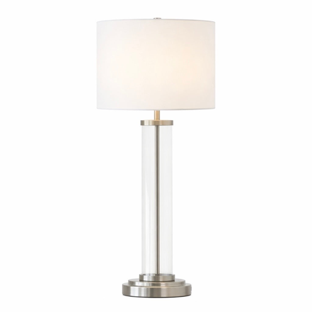 Luna Brushed Nickel Table Lamp | Clear Glass & Modern Metal Base | MidinMod