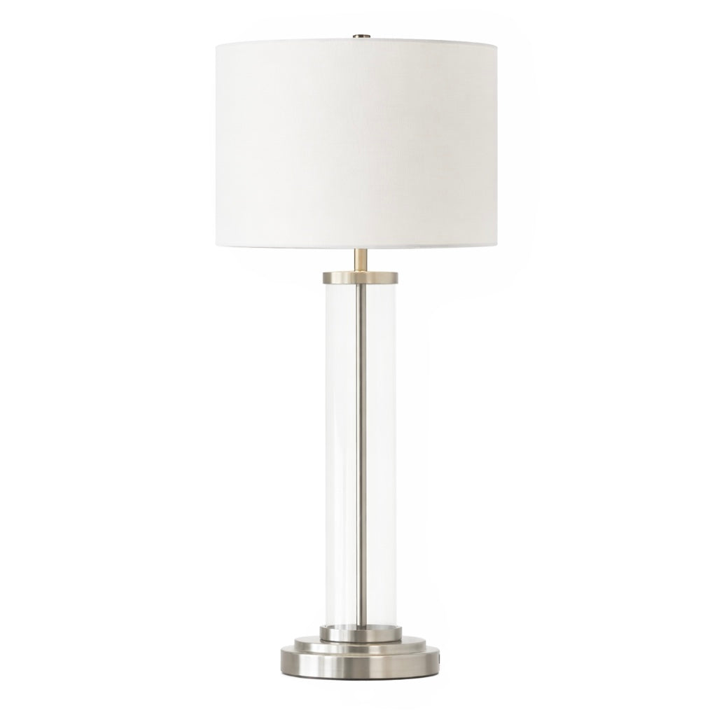 Luna Brushed Nickel Table Lamp | Clear Glass & Modern Metal Base | MidinMod