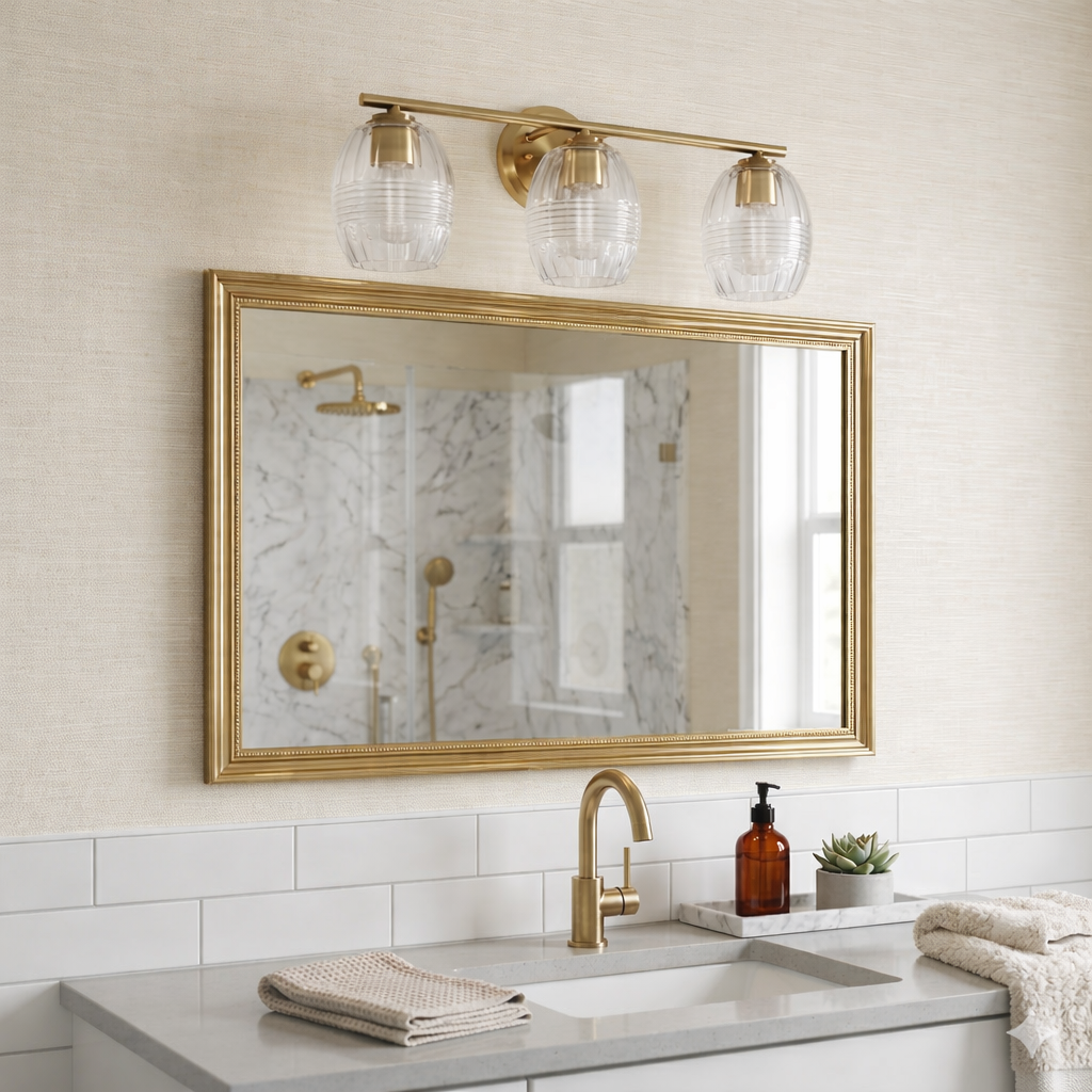 Luster Three Lights Vanity | Satin Brass & Clear Glass | MidinMod