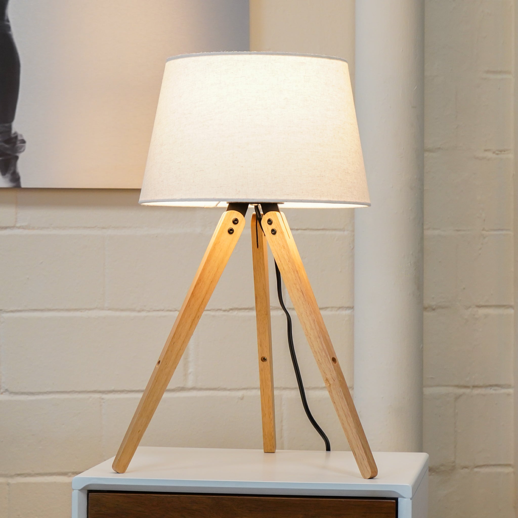 Lyra Three Legged Wooden Bar Table Lamp - Natural - Black