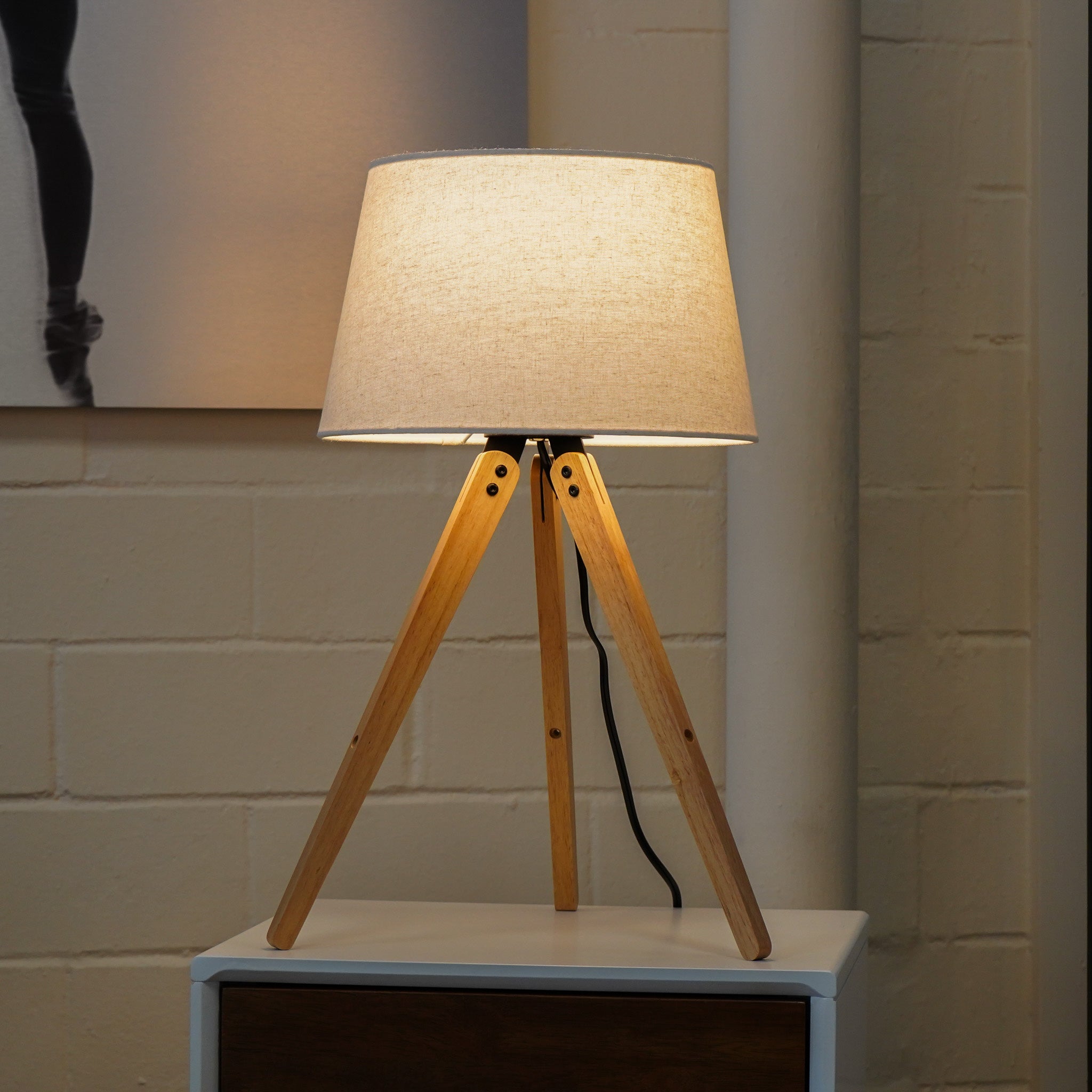 Lyra Three Legged Wooden Bar Table Lamp - Natural - Black